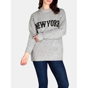 Madden NYC Oversized Gray New York Crew Neck Sweater women’s size XS